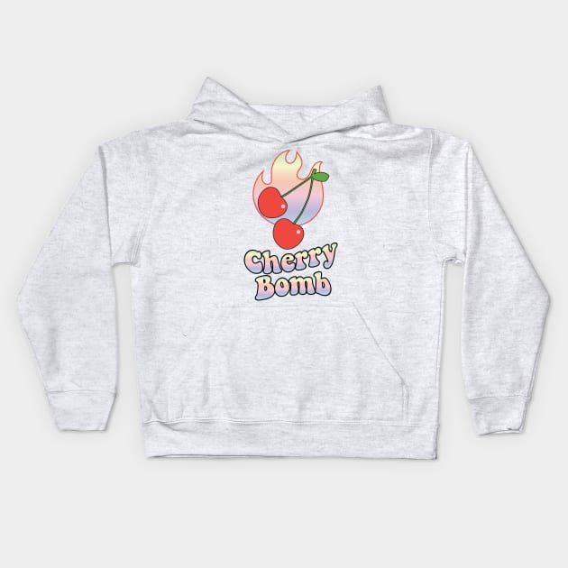 Cherry Bomb and Pastel Rainbow Flaming Design Kids Hoodie by YourGoods